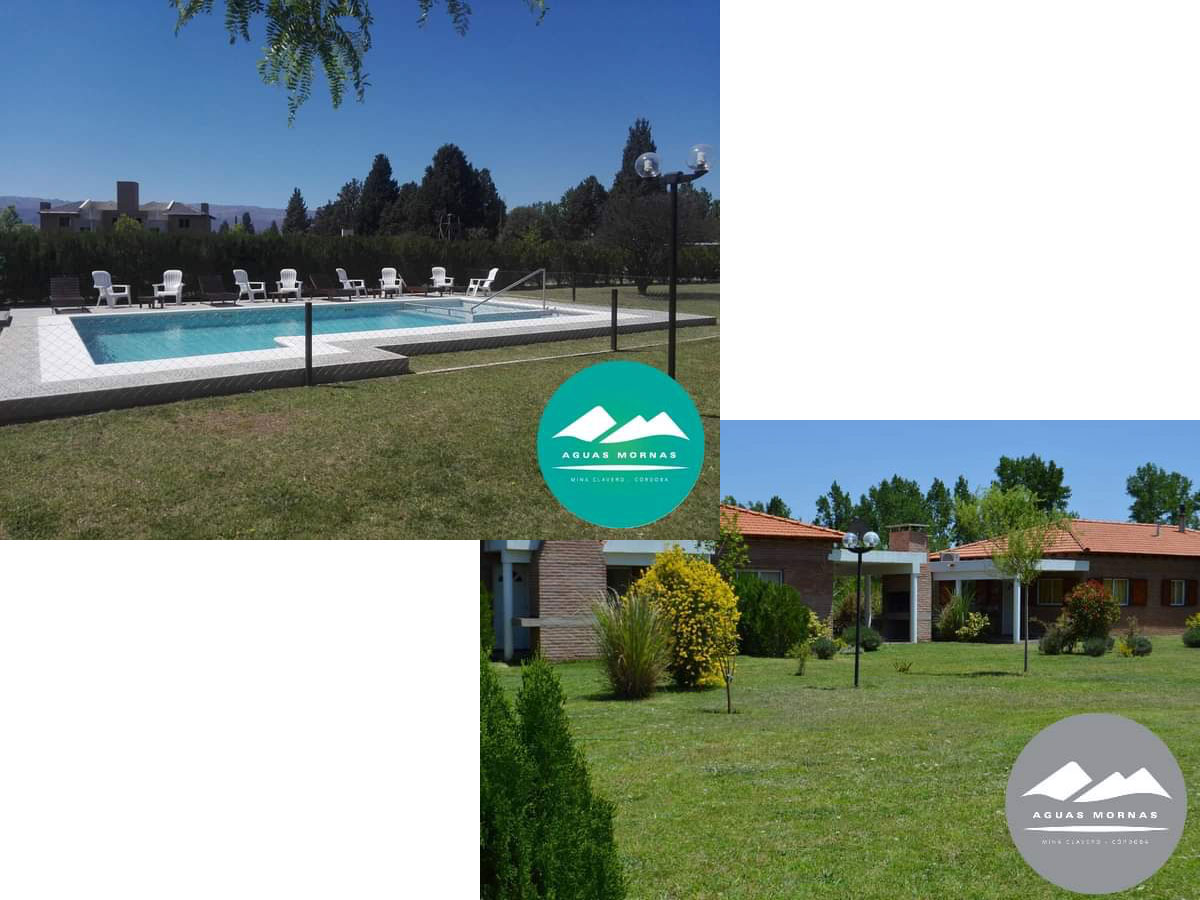 Predio parquizado y piscina cercada | Aguas Mornas Cabañas - Mina Clavero - Traslasierra