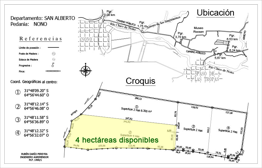 Croquis predio disponible de 4 hectáreas | Campo en Cañada del Sauce - Nono