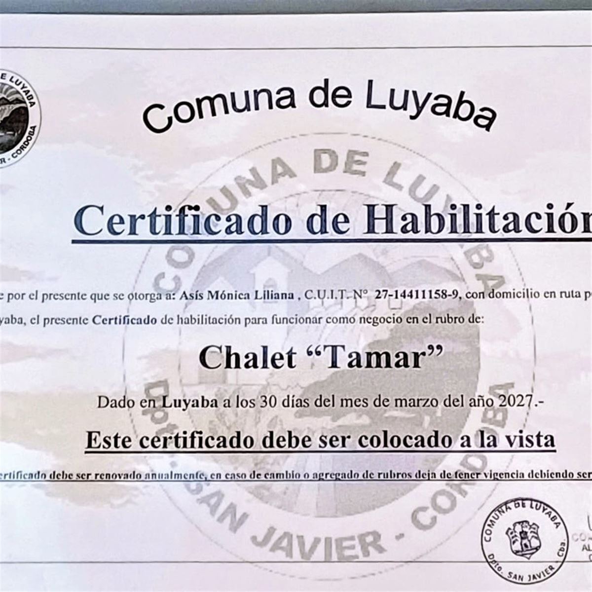 Chalet Tamar - Luyaba - Traslasierra